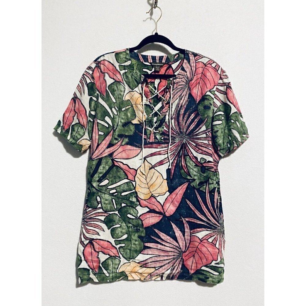 Tommy Bahama Dress Womens XS Remy Retro Linen Lace Up Tropical Pockets Boho